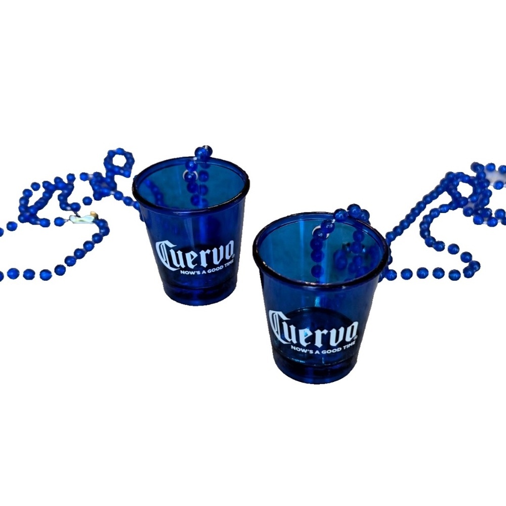 Set of 2 Cuervo Tequila Blue Plastic Shot Glass Necklaces; Mardi Gras;‎ Party